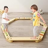 Saimly Schwebebalken mit farbigen Hindernissteinen für Kleinkinder，Montessori Balance Board für Koordination und Stabilität，Gymnastik Hindernisbahn Spielzeug für Mädchen Jungen