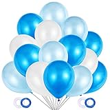 100 Stück Luftballons Blau Weiß,Helium Luftballons Geburtstag, Latex Helium Ballons für Hochzeit...