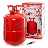 Party Factory Ballongas, 400l Helium für 50 Luftballons, Einwegflasche mit Heliumgas, Gasflasche...