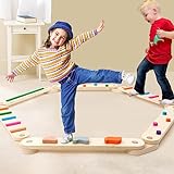 Forroby Holz Kleinkinder Schwebebalken Bunte Hindernissteine,Montessori Spielzeug für Drinnen und Draußen,Holz-Balance-Board für Kinder für Koordination und Stabilität (Gelb)